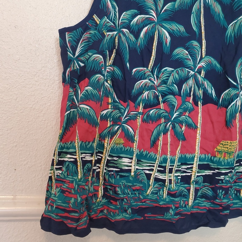 Reyn Spooner Tahiti by the Sea Swing Tank Top Dress Blues Tropical Palm M NEW - Picture 3 of 15